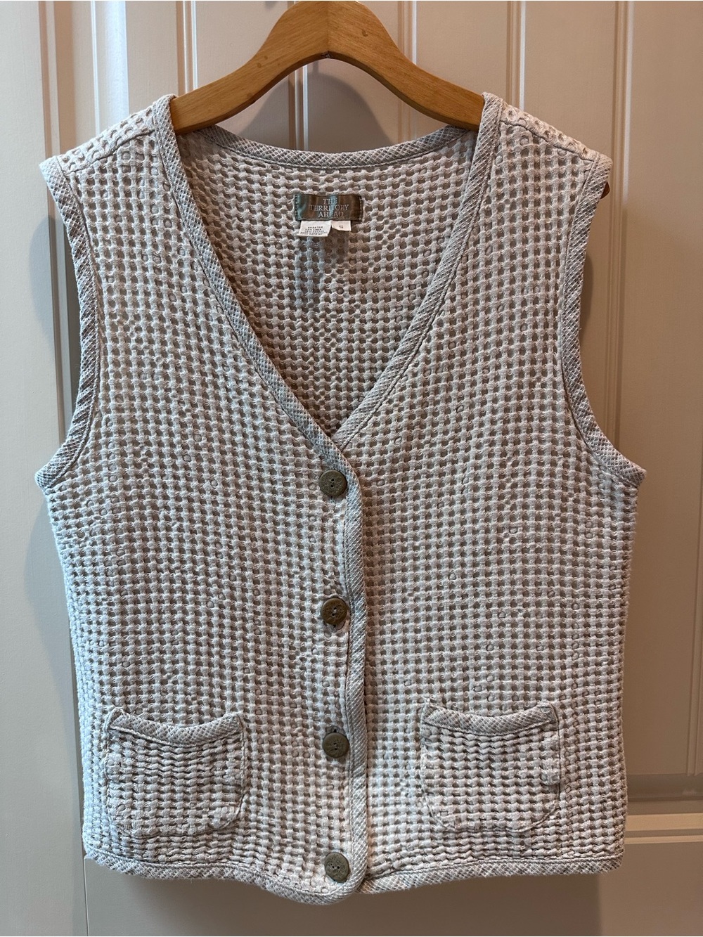 Vintage 1990s The Territory Head Beige Waffle Knit Vest Mens Small